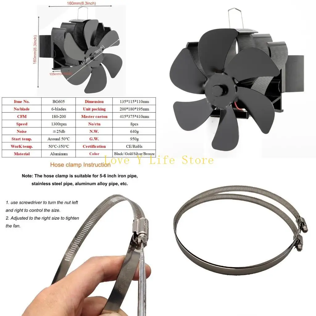 

L74C Обновленный вентилятор с тепловым приводом BG605 Тепловая печь с увеличенным потоком воздуха и 6 лопастями
