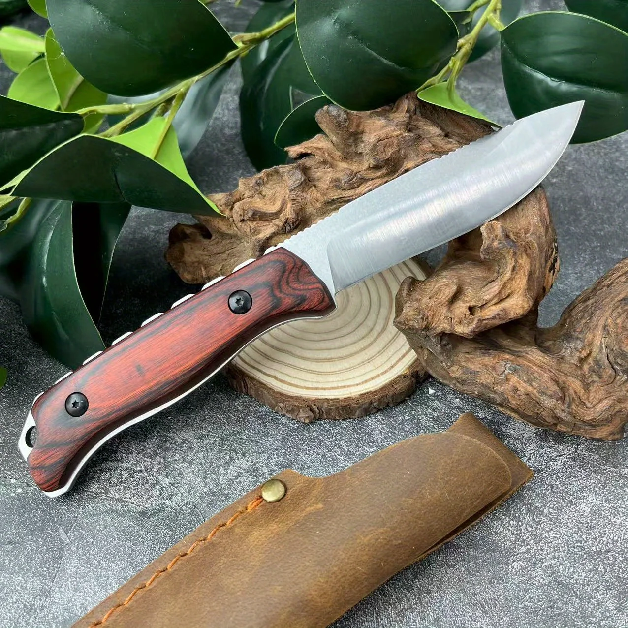 

EDC Wilderness Survival Adventure Gear Открытый Кемпинг Рыбалка Высокая твердость Прямой нож из нержавеющей стали Стабильная деревянная ручка