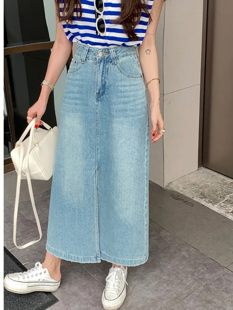 Zhisilao กระโปรงยีนส์แฟชั่นบลูวินเทจกางเกงขาสั้นผู้หญิงกระโปรง celana JEANS Panjang ลำลอง2023ฤดูร้อนไฮสตรีท