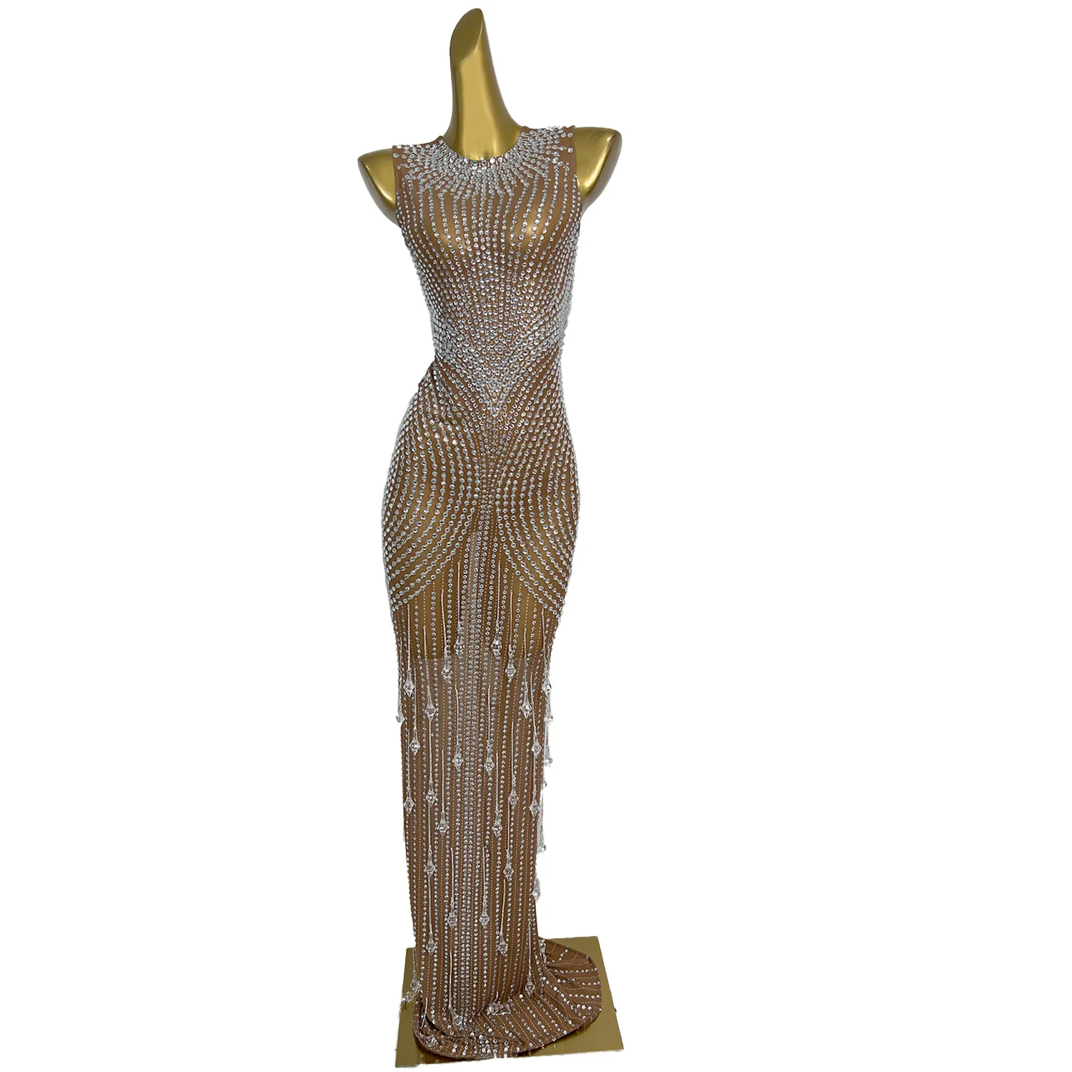 Vestido elegante sin mangas para fiesta de noche, Vestido largo con diamantes para mujer, largo hasta el suelo, Vestido ajustado para graduación, traje de Club para mujer, Vestido de cena