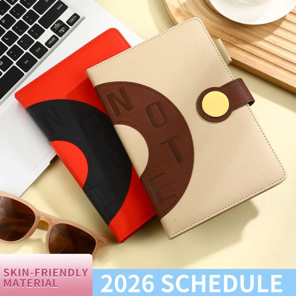 English 2026 Schedule Planner Notepad 12 Months Bookmark 365 Days Efficiency Notebook Wear-resistant PU Leather Cover