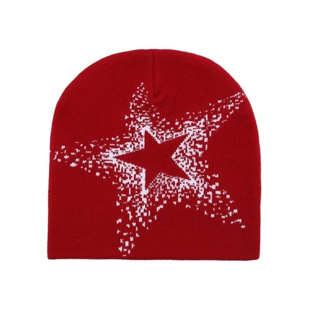Punk Jacquard Star Knitted Hat Pentagram Warm Pullover Cap Elastic Cashmere Y2k Beanie Hat Party