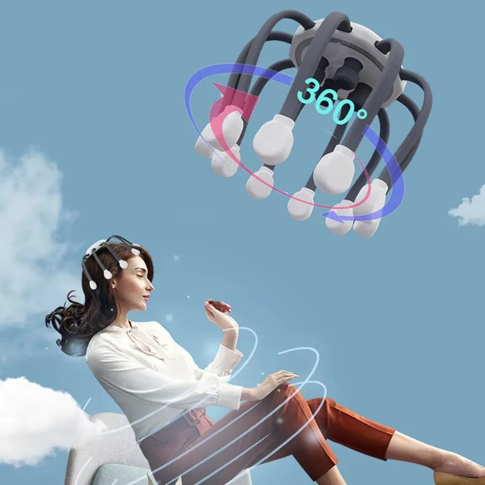 Octopus Claw Eight Claw Massager USB Charging Stress Relief Scalp Massager Therapeutic Scratch Pad Hands Free