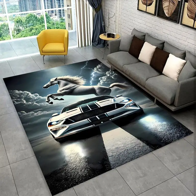 Retro M-Mustang Racing Car Non-Slip Area Rug for Living Room,Bedroom,Playroom,Soft Carpet Floor Mat Home Decor Rug  Room