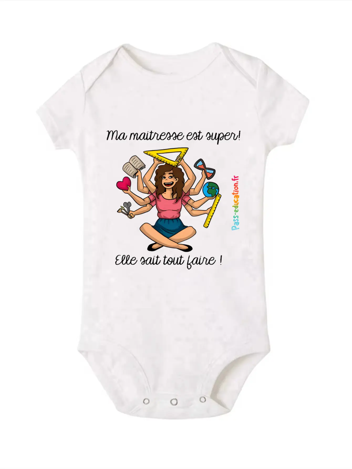 

Cute Multi-arm Super Teacher Cartoon Print Baby Bodysuit Short Sleeve Cotton Infant Onesie French Letter Newborn Romper