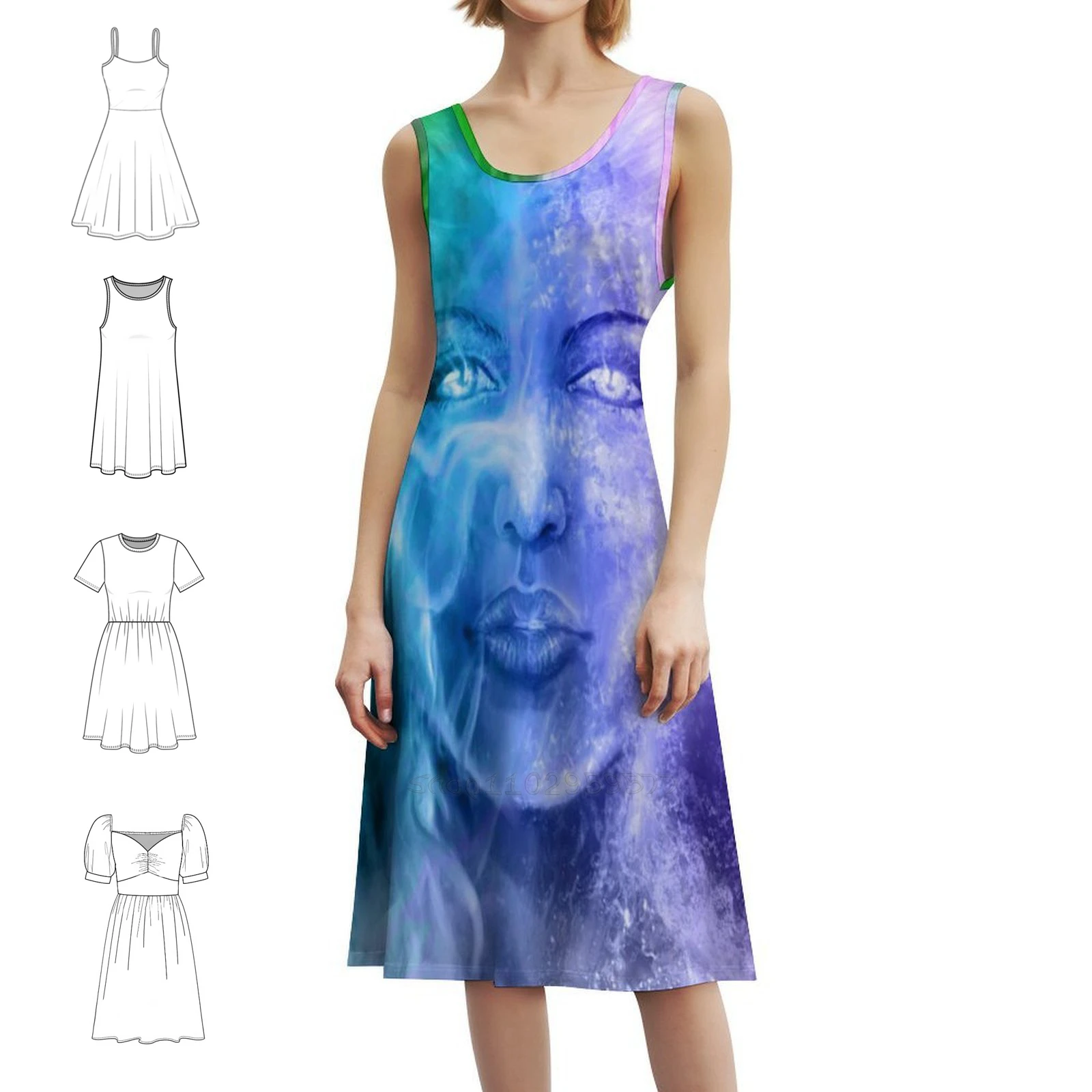 Lady Stars Korean Style Casual Dress For Women Simple Daily Office Lady Dresses Lady Stars Stars Galaxy Woman Abstract Womens