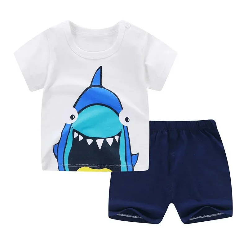 Child Short Sleeve Tshirt Shorts Trendy Casual Clothing New Round Neck Tees Suits Boys Girls Cute Casual Loose Two Piece Set