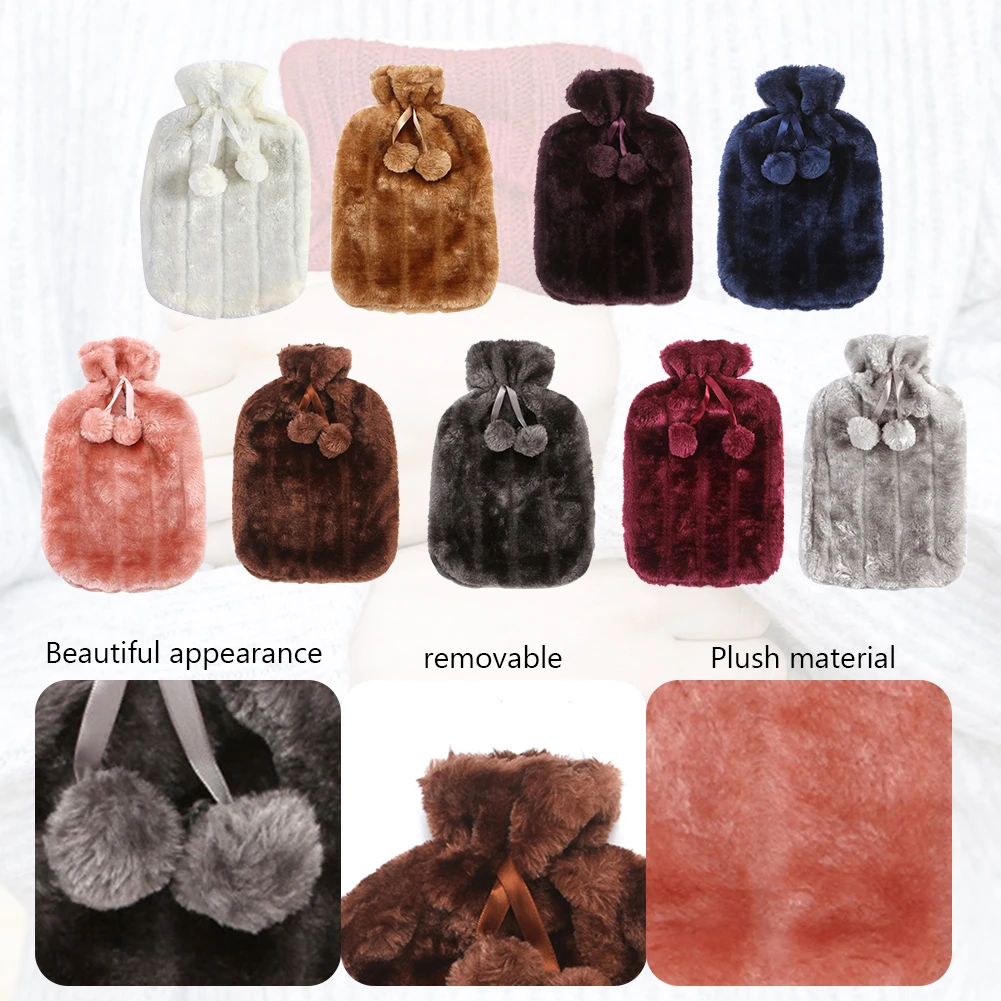 2000ml Heat Preservation Covers Cold-proof Plush Hot Water Bottle Protective with Hair Ball Soft Hot Water Bag Cover for Winter