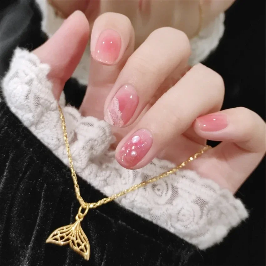 24Pcs/Set Fresh Whitening Fake Nail Tips Matcha Translucent Color Wearing False Nails Patch Full Coverage French Press on Nail