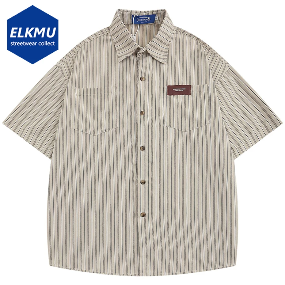 

Japan Style Vintage Shirts Summer Casual Loose Short Sleeve Striped Shirts Button Up Blouse Harajuku Oversized Shirts