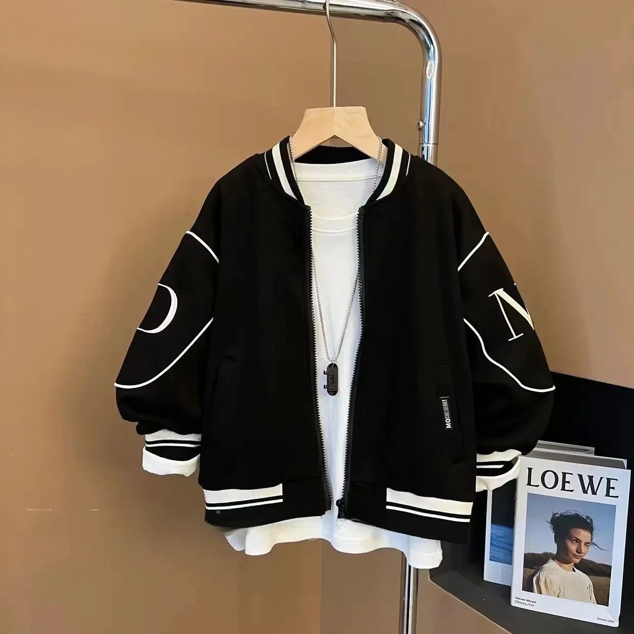 

Boys Baseball Jacket Spring Autumn Style Korean Version Sporty Coat Cool Trendy Children's Outerwear Long Sleeve Zipper Closure