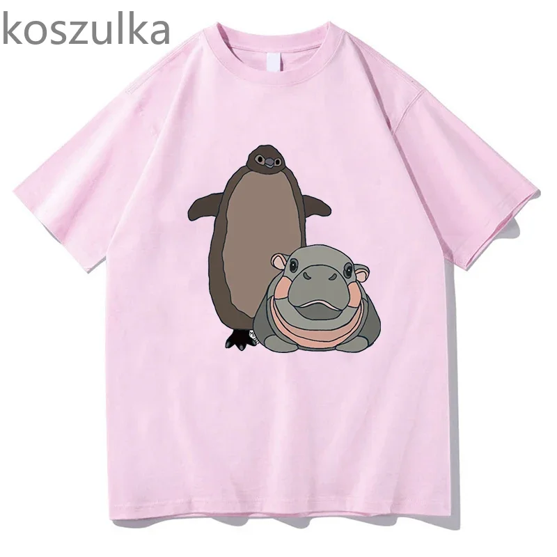 Funny Pesto Penguin Moo Deng Graphic Tshirts For Men Clothing 2024 Streetwear Boys T-Shirt Daily Short Sleeve Casual O Neck Tops