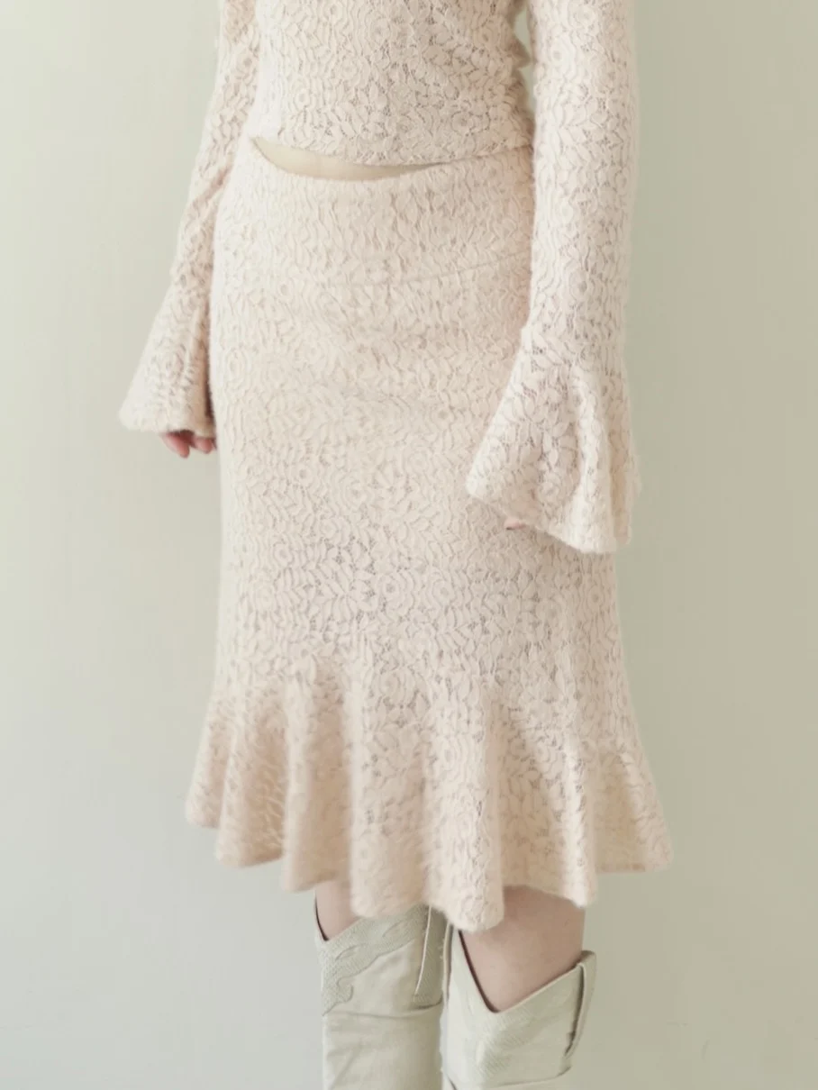 

SicAstra Pink Knitted f Skirt Fi Tail Slimming Embroidery High Waist Long Skirt Commute Sle Pure Color A-Line Skirt