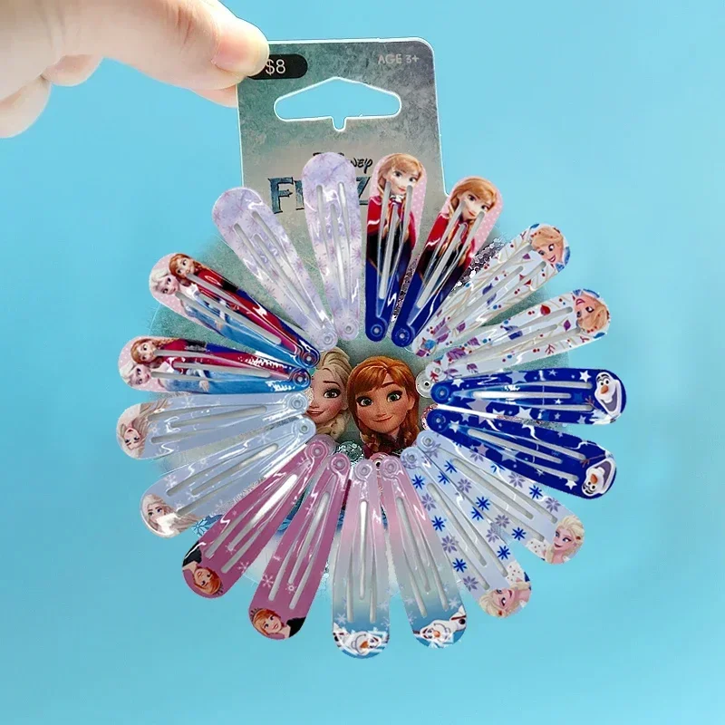 Anime 12pcs Disney Frozen Hair Clip Anna Elsa Olaf Digital Print Cute Metal Hair Pin Cartoon Character Jewelry Decoration Gifts