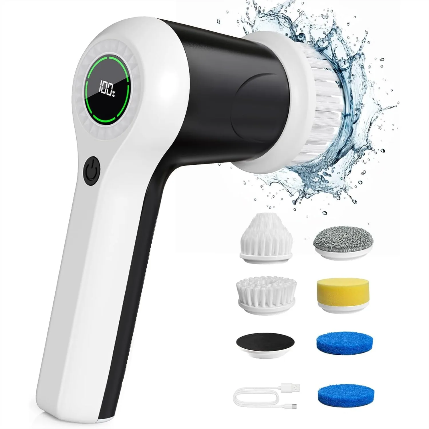 

Electric Spin Scrubber Cordless Shower Scrubber with Battery Display, 2 Speeds Cleaning Brush with 6 Replaceable Heads for