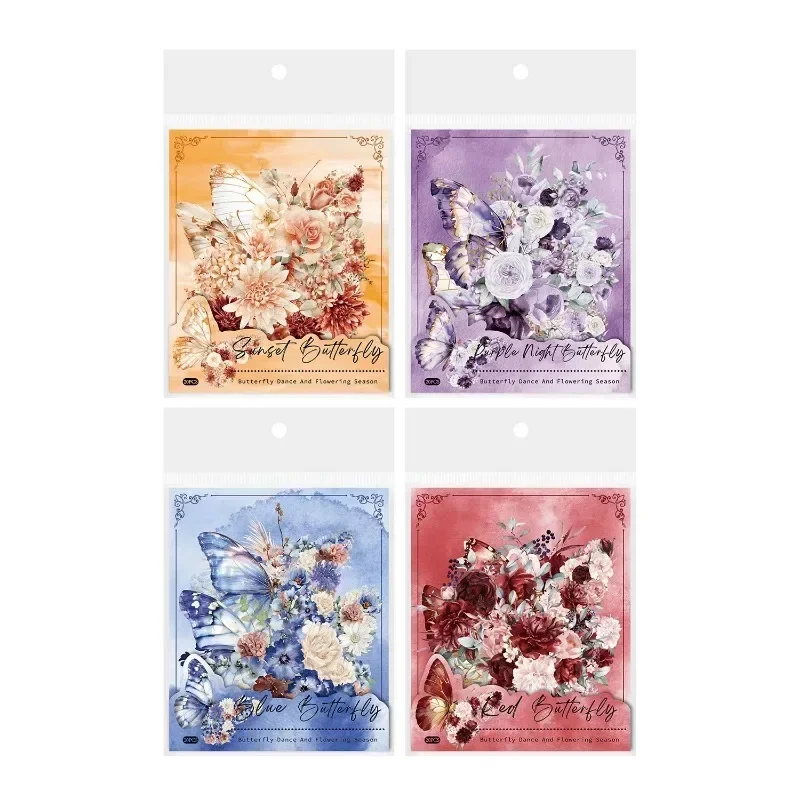 20Sheets PET Butterfly Dance Flower Season Retro Fresh Flower Decoration Handbook package Stickers Supplies Scrapbook 151*110MM