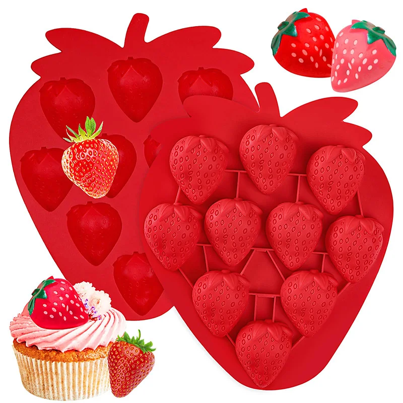 Strawberry Ice Cube Tray Strawberry Silicone Moulds for Chocolate Candy Cake Cupcake Soap Baking Jello Cookie Wax Crayon Melts