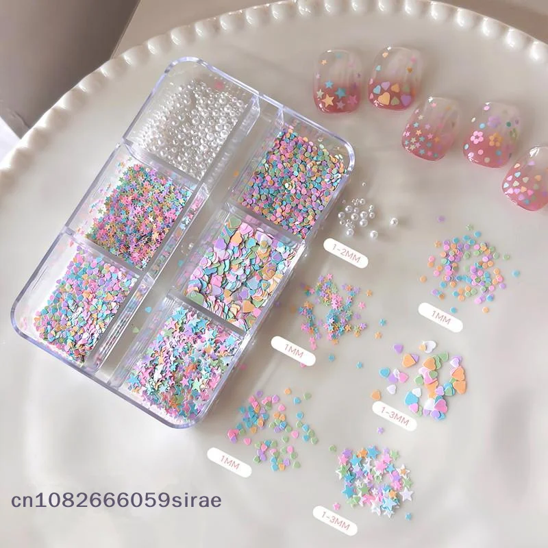 6 Grids Mixed White Pearl Nail Charms 3D Round Pearl Beads Color Sequin Nail Art Rhinestones Manicure Accessories DIY Parts