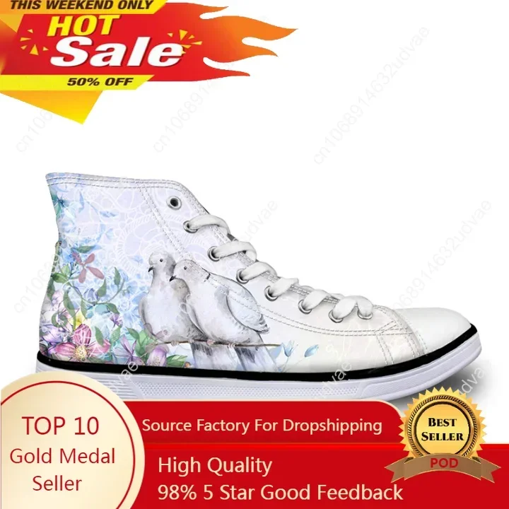 

Peace Dove Print Women's Causal Shoes High-top Vulcanize Shoes Girl's White Platform Canvas Sneakers Ladies Scarpe Donna