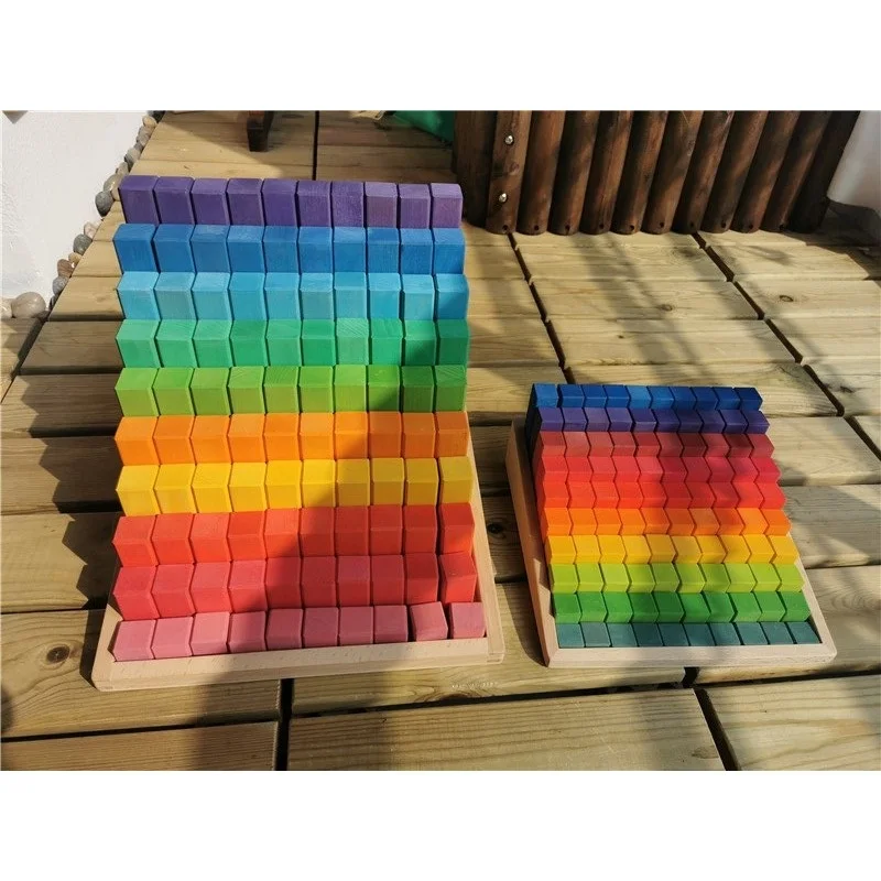 100pcs Small Wooden Building Blocks Set Rainbow Stacking Counting Timber Square Construction Tube Toys for Kids