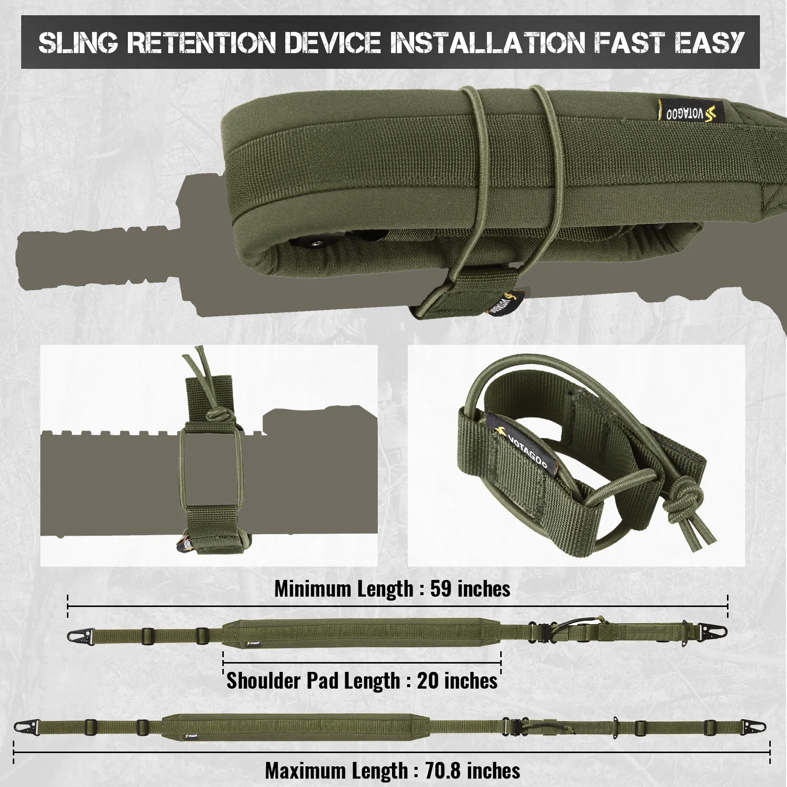 VOTAGOO QD Sling 2-point Sling With Quick Adjustment Gun Strap And HK Hook Soft Shoulder Pad Sling, Used For Hunting Tactical