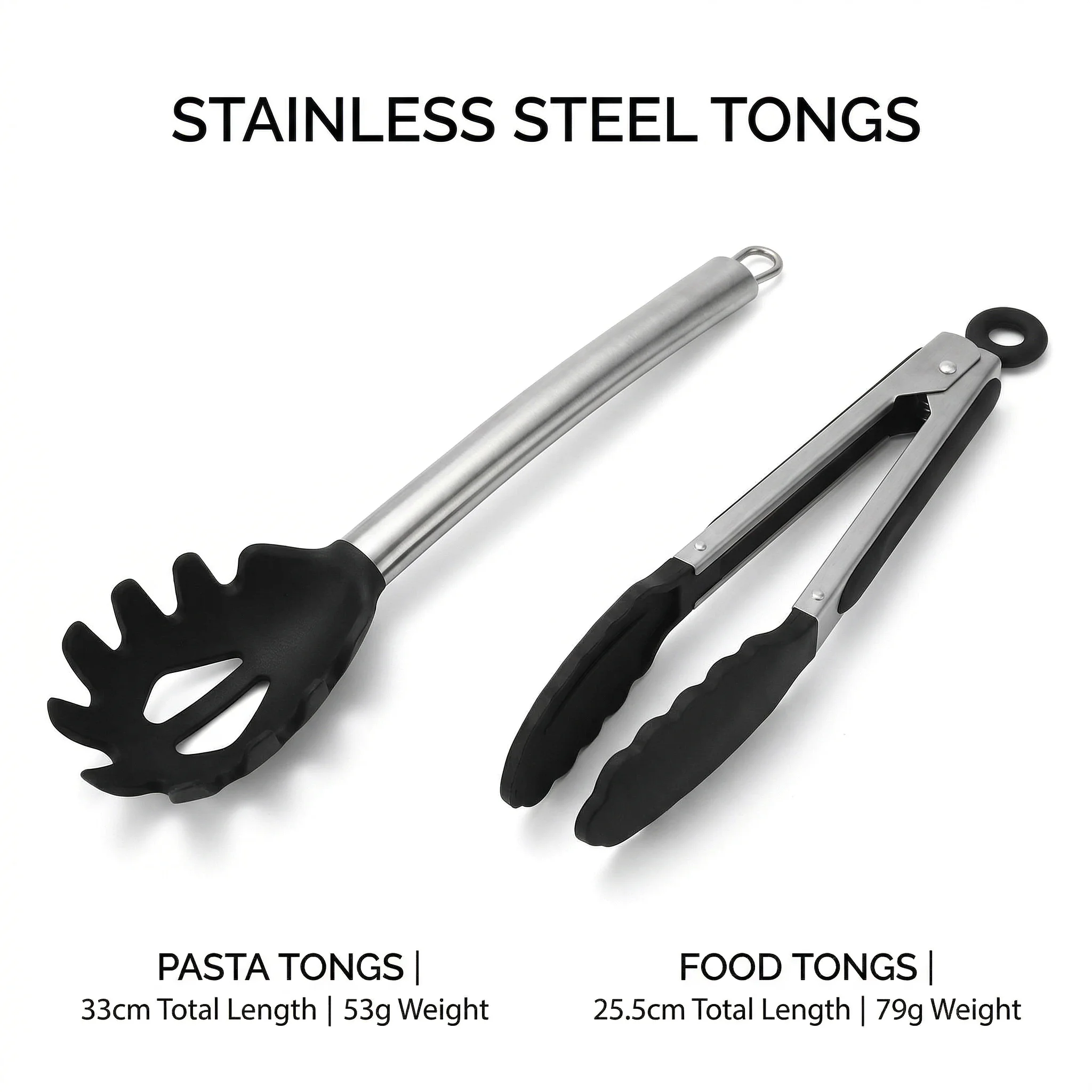 Complete Kitchen Tongs Duo, 33cm for Pasta/Salad & 25.5cm for Meat/Veggies, Secure Grip, Easy to Clean, Multi-Scene Use