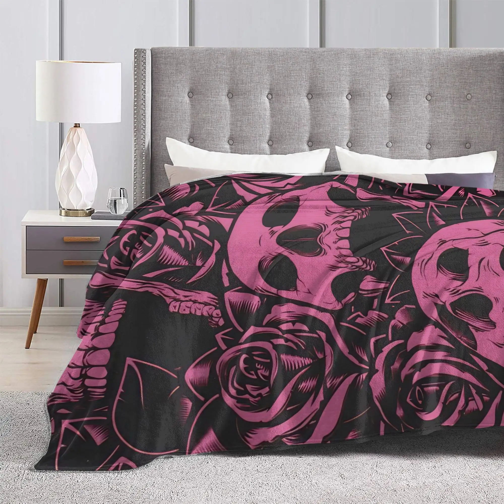 Gothic Foral Skull Blanket Cover Halloween Plush Throw Blankets Bedroom Sofa Printed Ultra-Soft Warm Bedspreads