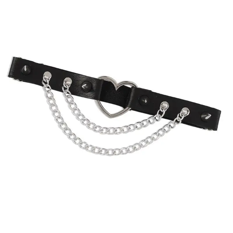 652f-人気のパンクハートデザインのレッグチェーン、調節可能なベルトとフリンジ付きチェーン付き、クールなストリートウェアの写真アクセサリー用