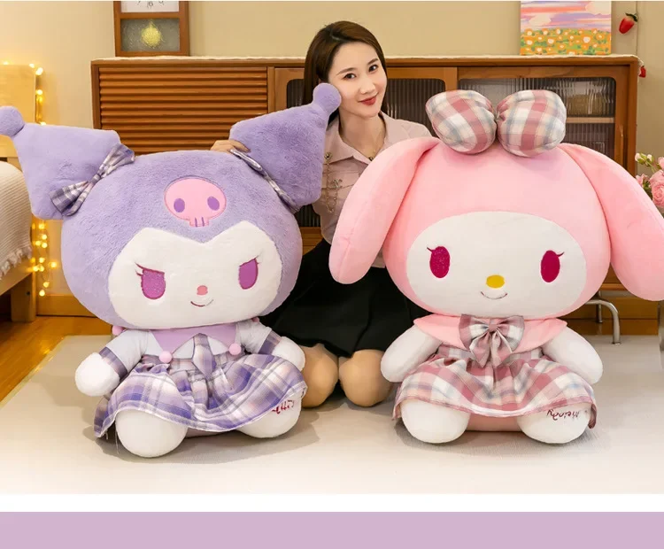 Jouet en peluche mignon Sanurgente Butter, jupe à carreaux douce, Kuromi, Kawaii, Melody Butter, Hello Kitty, cadeau pour couple, 50cm, nouveau