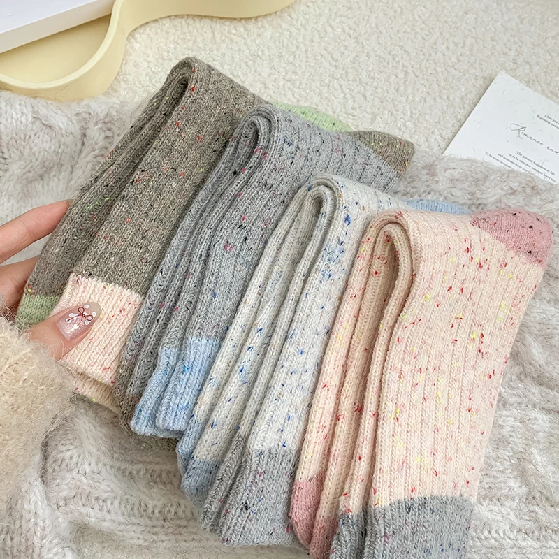 Women\'s Socks Thick New Autumn Candy Color Fashion Korean Socks Female Soft Wool Warm Novelties SweetCasual Winter Socks Striped