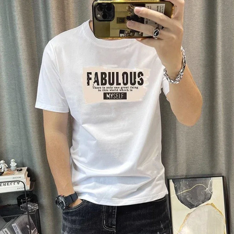 LIBIELIY Fashion O-Neck Loose Printed Letter Punk T-Shirt Men's Clothing 2025 Summer New Oversized Casual Pullovers All-match Te