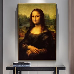 Pinturas en lienzo de arte famoso de la Mona Lisa, carteles e impresiones de arte de pared de Leonardo Da Vinci, imagen artística clásica para sala de estar