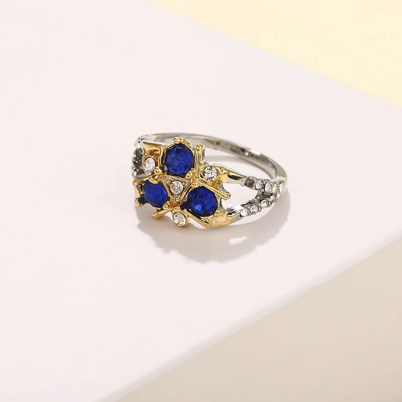 Fashionable and Personalized Blue Stone Women's Romantic Two tone Ring Manufacturer Direct Sales