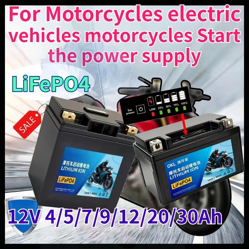 For Motorcycles Electric Vehicles Motorcycles Start The Power Supply 12V 4/5/7/9/12/20/30Ah Lithium Iron Phosphate Battery