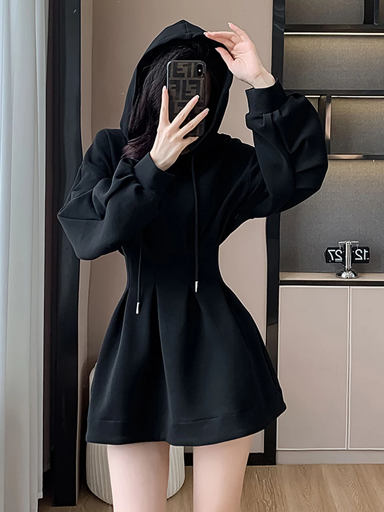 Spring Fall Hoodie Dress Women Long Sleeve Cute Hooded Mini Dress Slim Streetwear Dress Vestidos