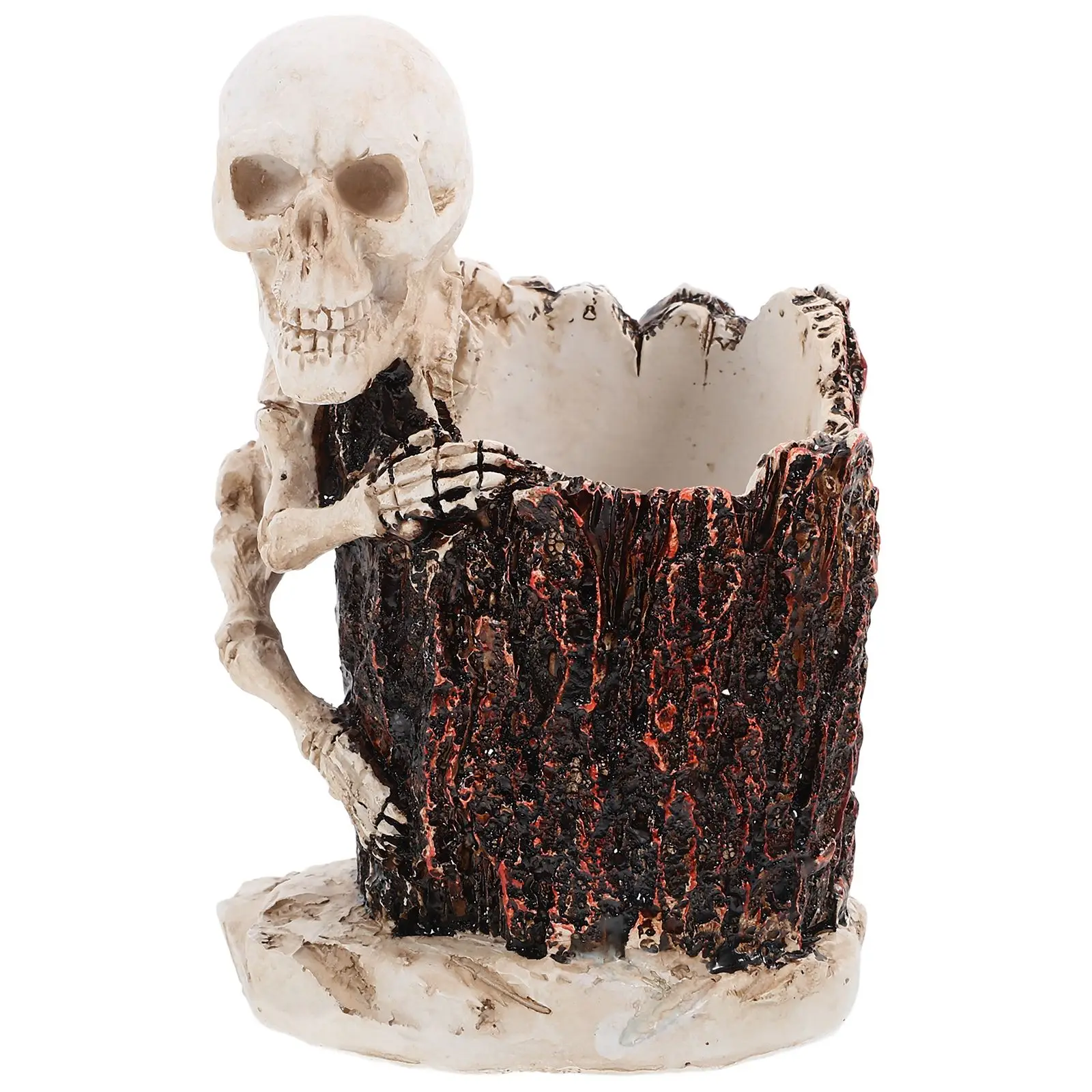 

Skull Pen Holder Halloween Pencil Cup Pen Container Makeup Brush Remote Control Organizer Flower Vase For School Decor
