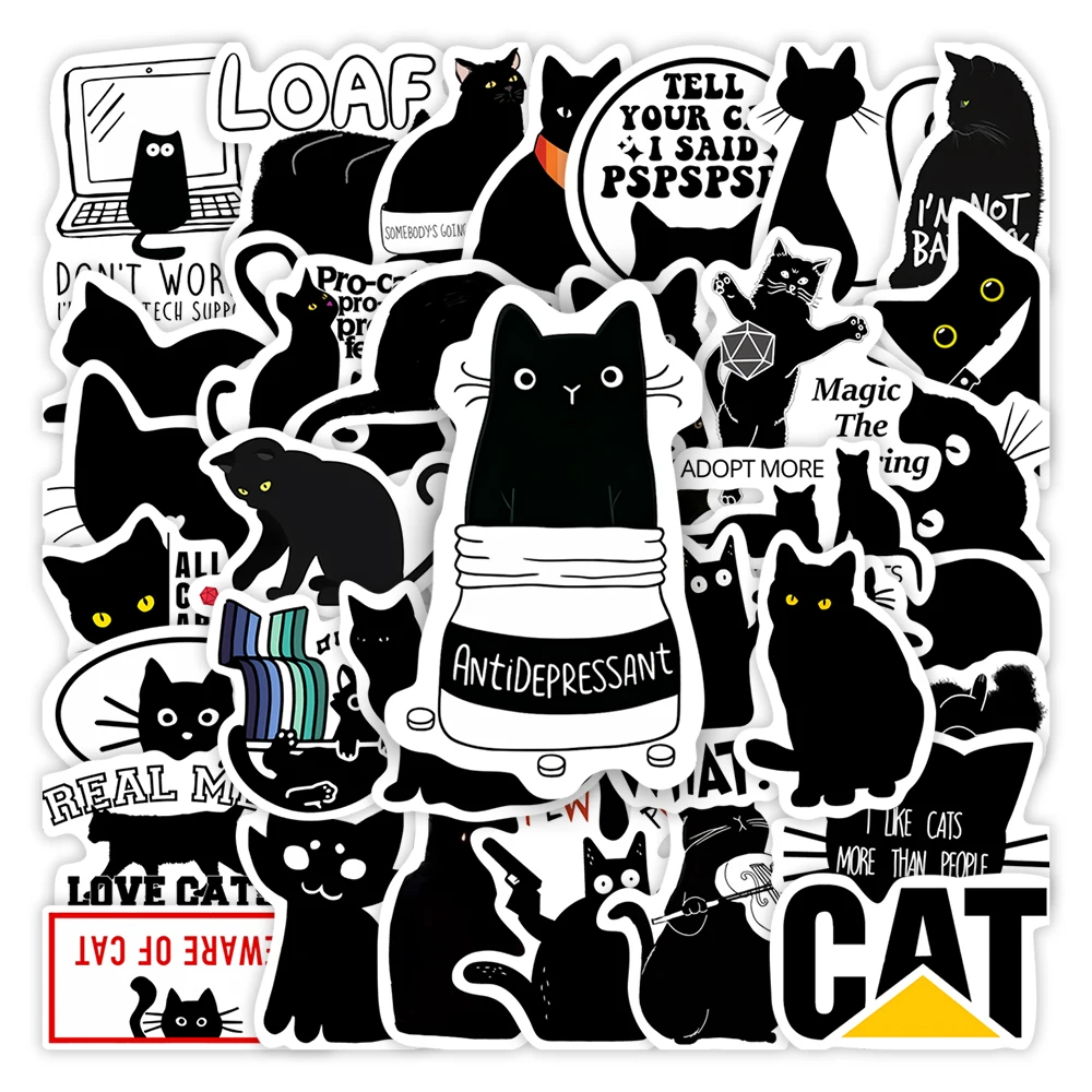 Kawaii Funny Black Cat Stickers DIY Kids Toys Gift Decorative Decal for Phone Laptop Scrapbook Diary Luggage Bottles Waterproof