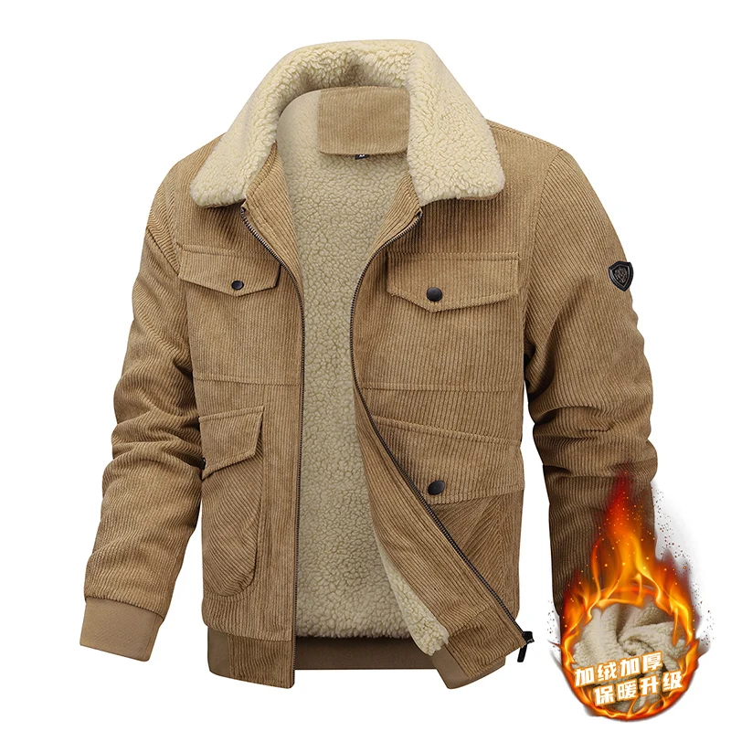 

Men's Corduroy Jacket Sherpa Lined Fleece Trucker Jackets Winter Coat Warm Thick Jacket for Casual Work Cargo Plus Size 8XL