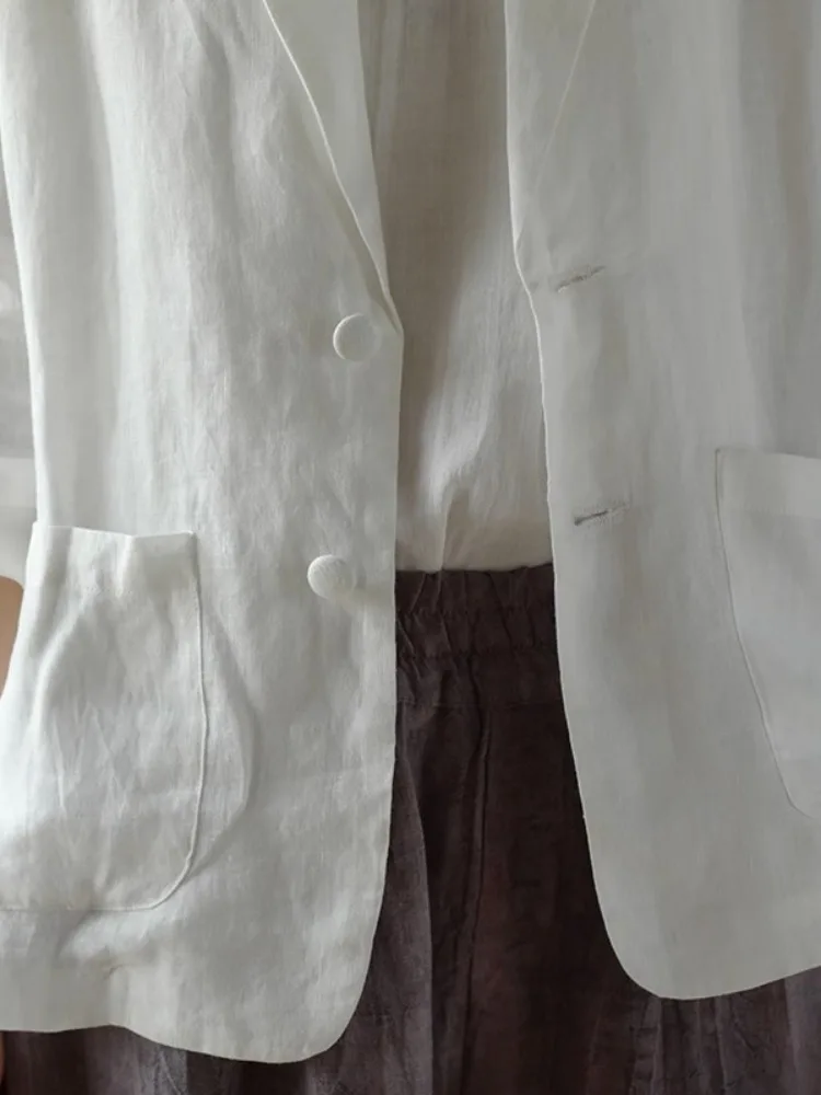 Chaqueta Casual Hoada de Lino para Mujer, Abrigo Pequeño de Color o de Aodón y Lino con Botones, Top de Lino para Mujer