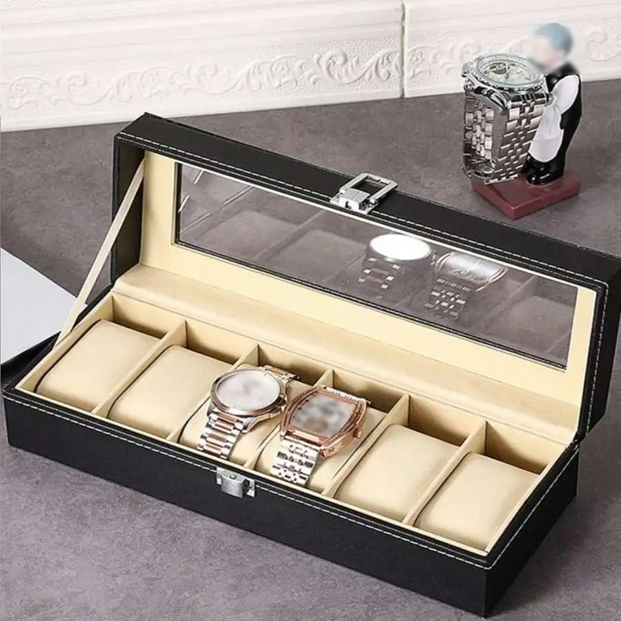 2/3/6-Slot Luxury PU Leather Watch Storage Box with Safety Barrier
