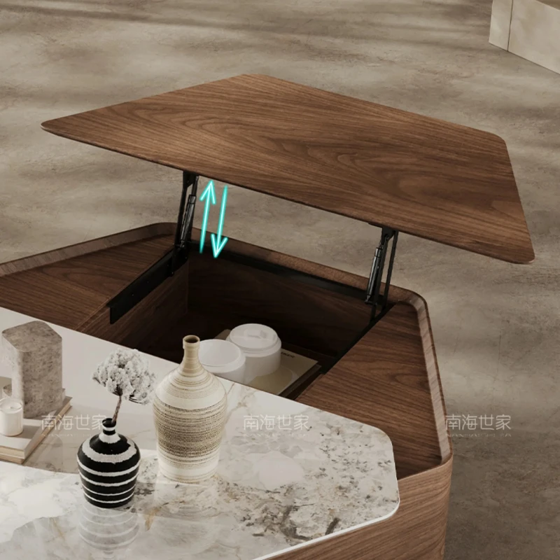 

Combination multifunctional storage lifting wood grain tea table