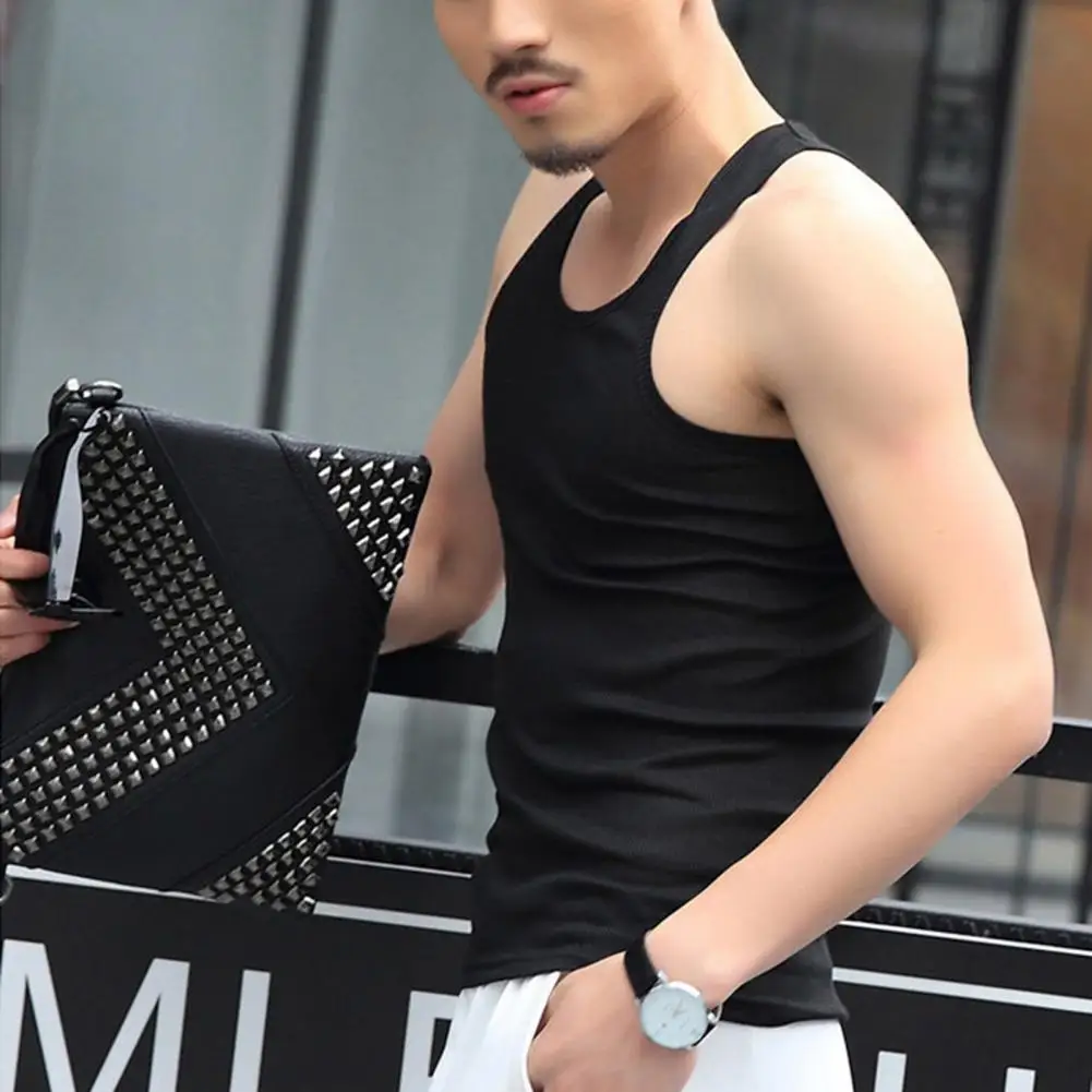 Fibre précieuse à col rond pour hommes, haut de gamme, document solide, coupe couvertes, maillot de corps, musculation, entraînement de gym, fitness