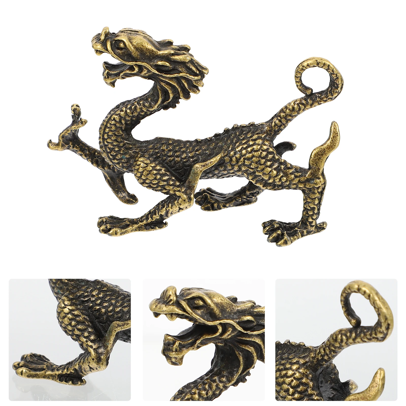 

1pc Vintage Brass Dragon Statue Living Room Decor Alloy Sculpture Creative Home Office Adornment Auspicious Desktop Ornament