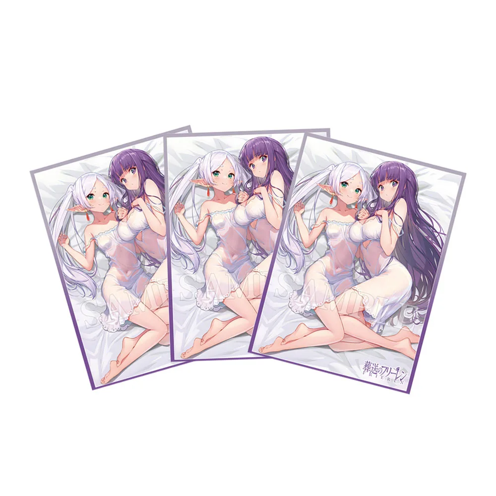Fundas holográficas para cartas de juego MTG/PKM/PTCG, Protector de cubierta de impresión de helecho de personaje de dibujos animados, 60 piezas,