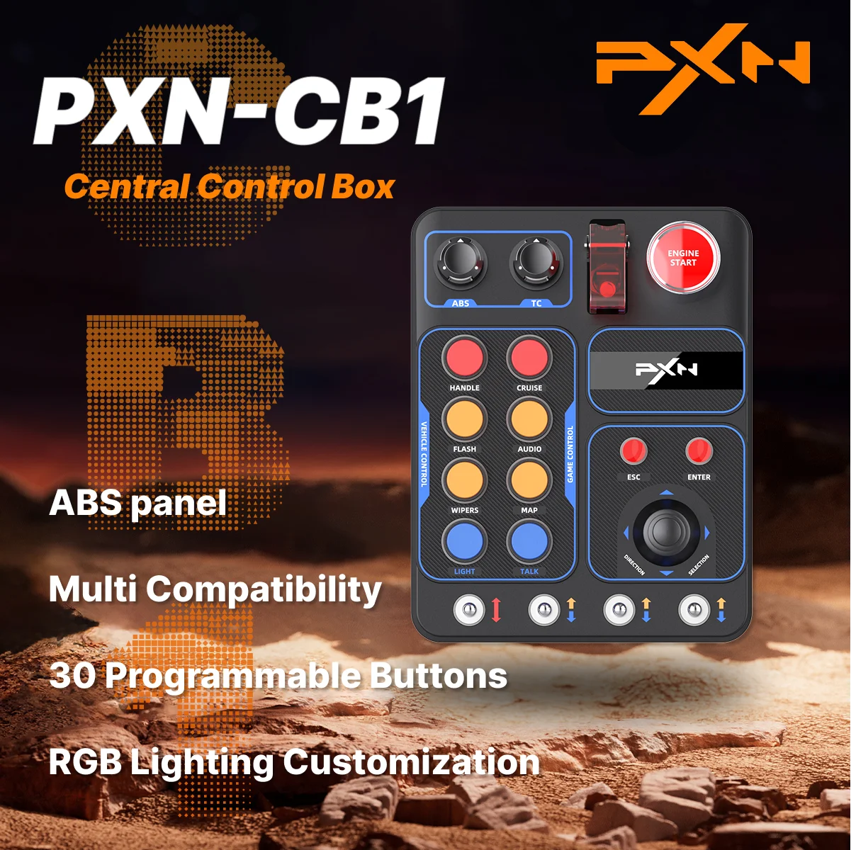 PXN CB1 Racing Simulator Central Control Panel, RGB Programmable Button Box, Custom Keys for PC Sim Racing Games, Ideal Gift for
