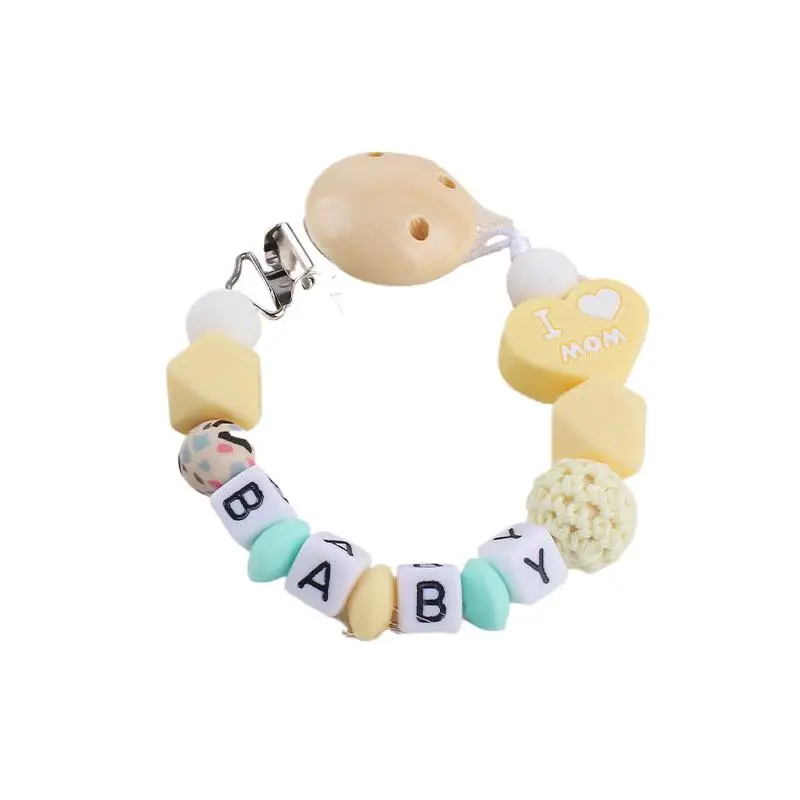 Personalized Name Baby Pacifier Clips Chains Heart Silicone Beads Teethers Dummy Nipple Holder Clip Newborn Teething Toys