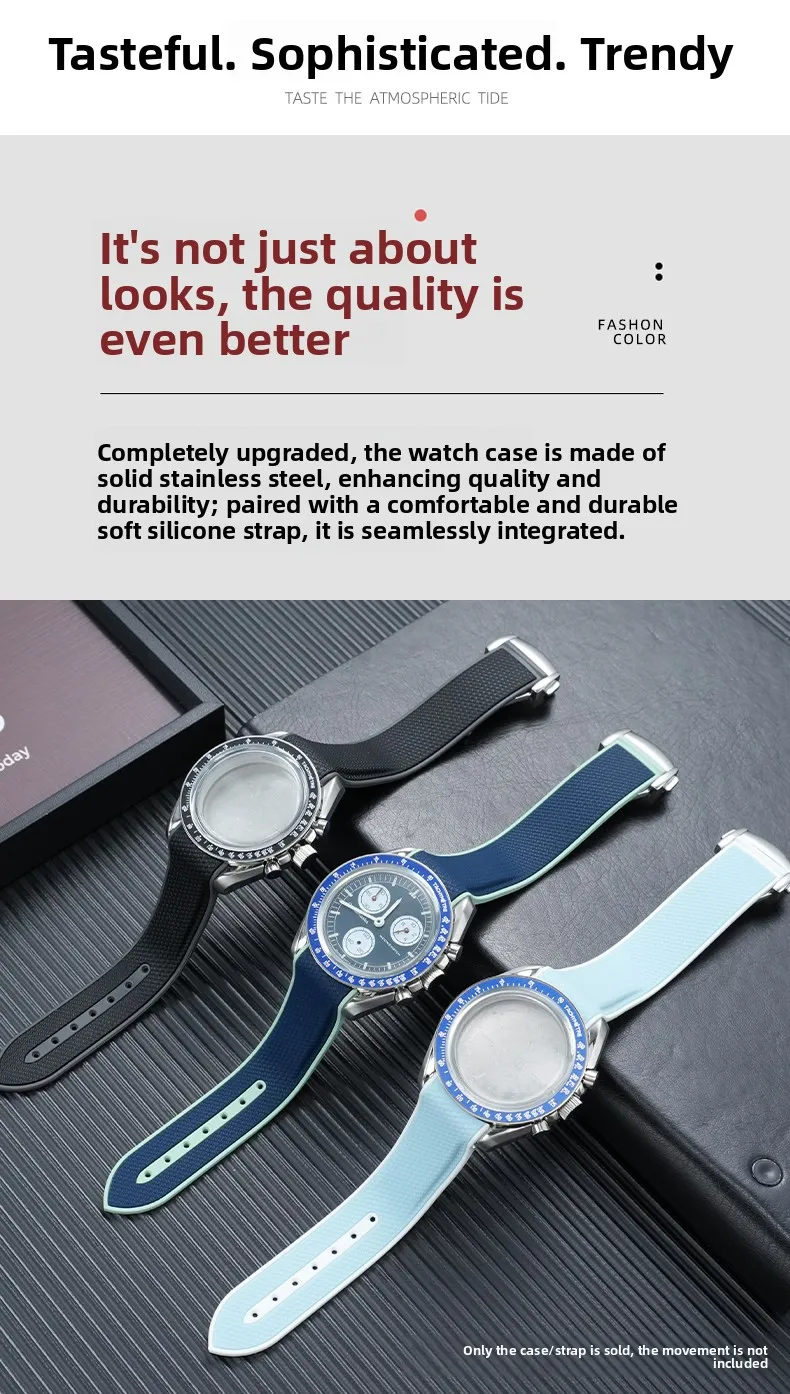 42mm Stainless Steel Moon Watch Case+Rubber Strap Mod Kit for Omega & Swatch MoonSwatch Metal Case Waterproof Bracelets parts