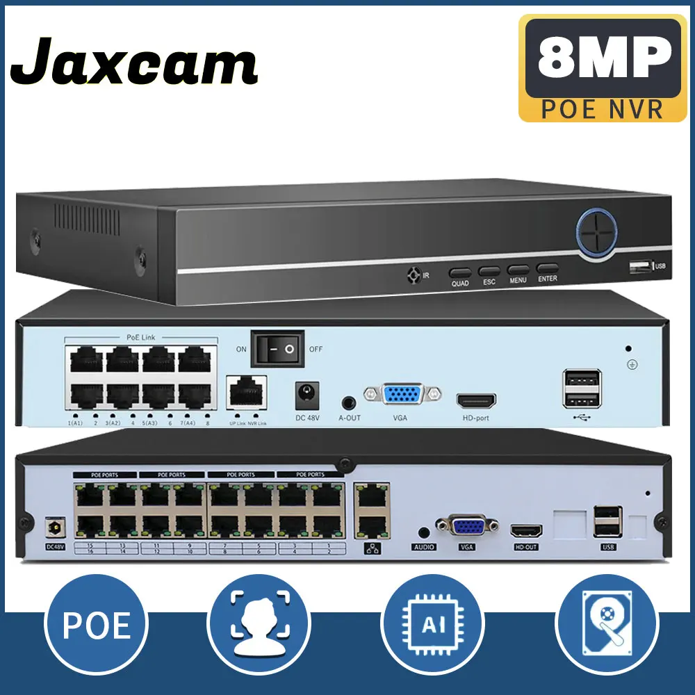 

Home Security Closed Circuit TV System 4K 8MP PoE NVR Recorder 16CH 24/7 Recording H.265 Face Detection 8CH Network Recorder