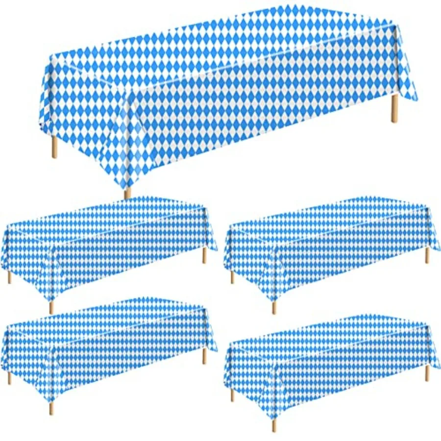 5PCS Oktoberfest Tischdecken 54" x 108" Oktoberfest Bayerische Vinyl Tischdecke Oktoberfesten Dekorationen Party Tischdecke Blau und