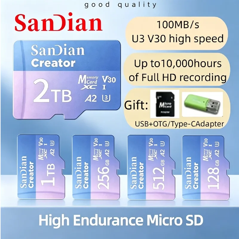 

190Mb/s High Speed V30 A2 MicroTf SD Card SDXC 128GB‑1TB Memory Card for Dash Cam Security Drone Camera